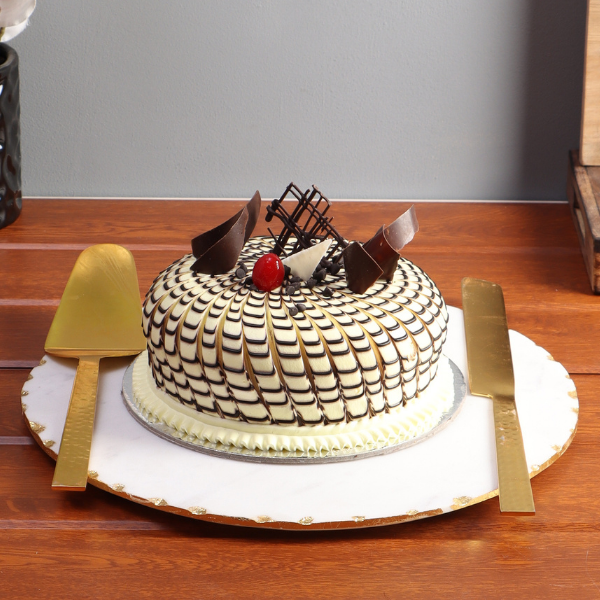 NikkisPride Marble Platter With Gold Foil Work With Metal Cutlery Pieces Set of 3